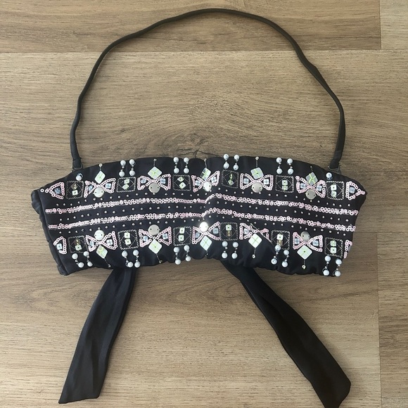 Victorias Secret Vintage Black Sequin & Beaded Bikini Top –EUC - Picture 2 of 8